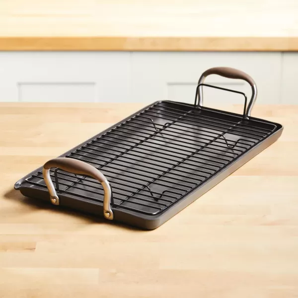 Anolon Advanced Hard Anodized Nonstick Pan/Flat Grill, Griddle w/Rack , Indigo