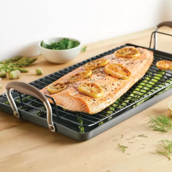 Anolon Advanced Hard Anodized Nonstick Pan/Flat Grill, Griddle w/Rack , Indigo