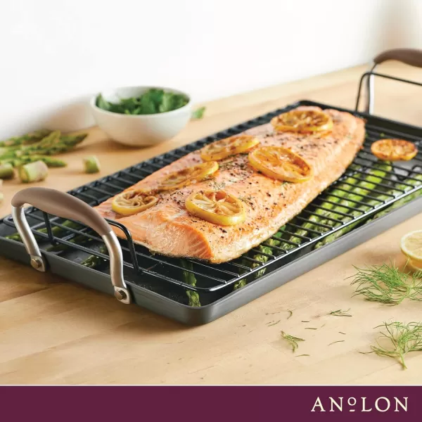 Anolon Advanced Hard Anodized Nonstick Pan/Flat Grill, Griddle w/Rack , Indigo