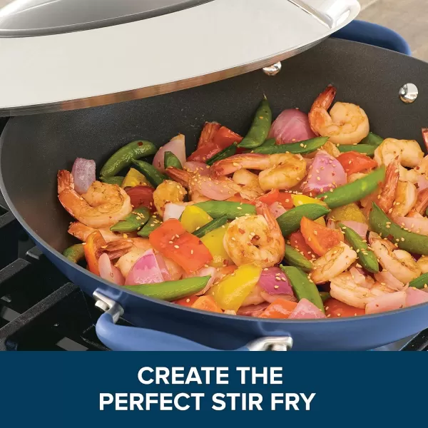 Anolon Advanced Hard Anodized Nonstick Stir Fry Wok Pan with Lid, 14 Inch, Gray