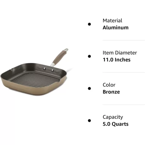 Anolon Advanced Home Hard Anodized Nonstick Deep Square Griddle Pan/Grill, 11 Inch, Bronze