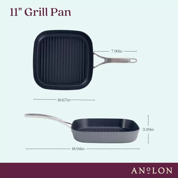 Anolon Allure Hard Anodized Nonstick Deep Square Griddle Pan/Grill, 11 Inch, Dark Gray)