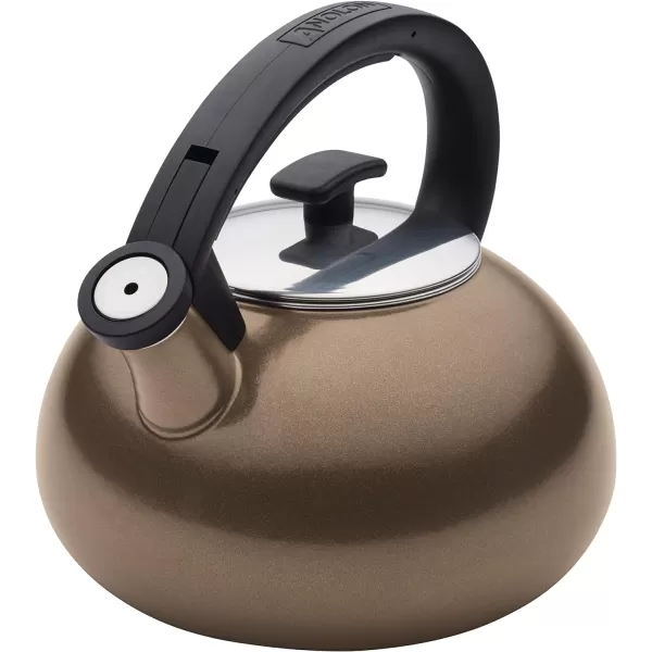 Anolon Enamel on Steel Whistling Kettle/Stovetop Teakettle/Tea Pot, 2 Quart, Umber