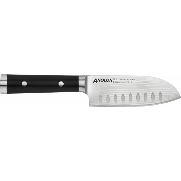 Anolon ImperionDamascus Steel Cutlery Knife Block Set, 5-Piece, Black