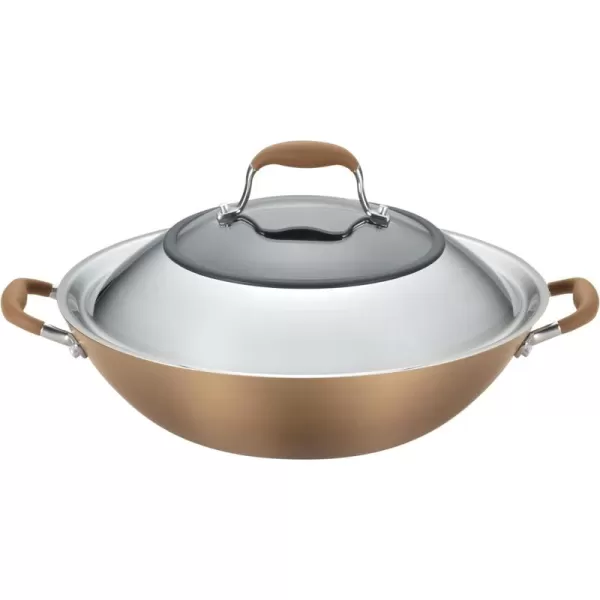 Anolon Advanced Hard Anodized Nonstick Stir Fry Wok Pan with Lid, 14 Inch, Gray