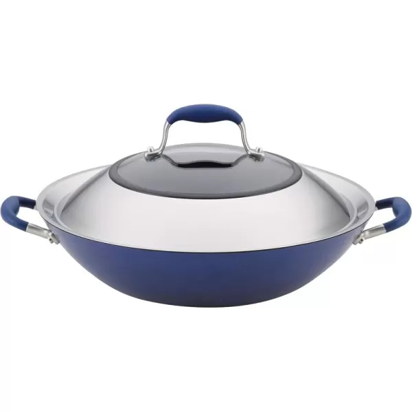 Anolon Advanced Hard Anodized Nonstick Stir Fry Wok Pan with Lid, 14 Inch, Gray
