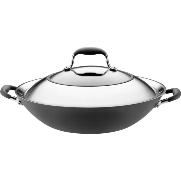 Anolon Advanced Hard Anodized Nonstick Stir Fry Wok Pan with Lid, 14 Inch, Gray