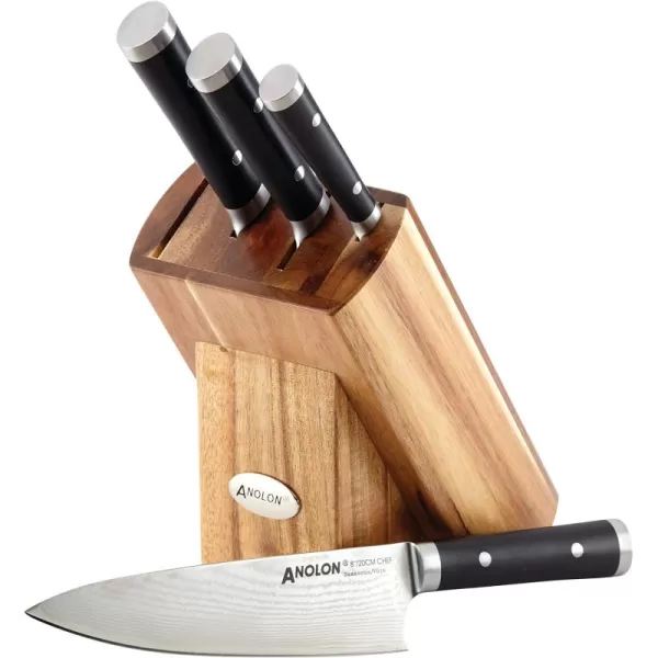 Anolon ImperionDamascus Steel Cutlery Knife Block Set, 5-Piece, Black