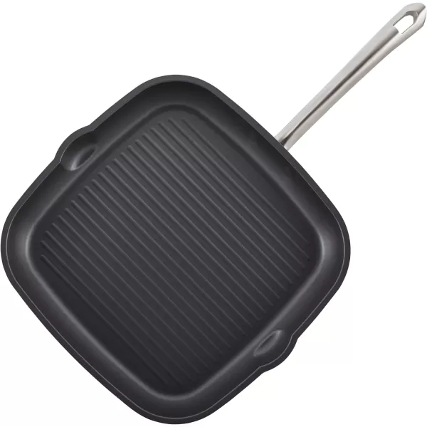Anolon Accolade Forged Hard Anodized Nonstick Square Grill Pan/Griddle with Spouts, 11 Inch - Moonstone Gray)