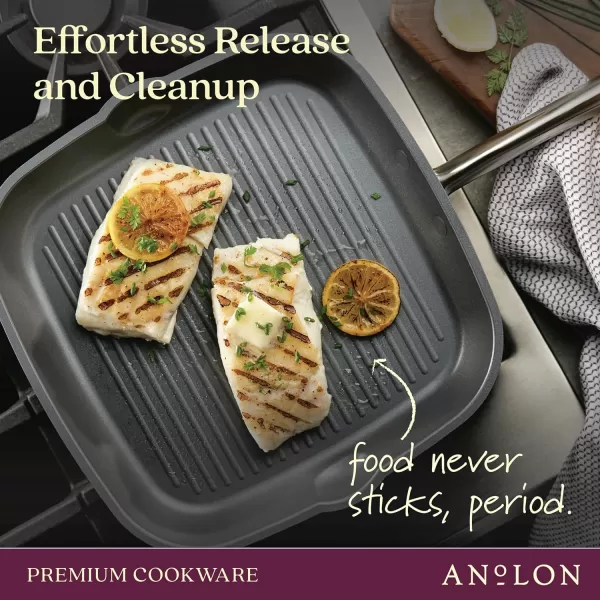 Anolon Accolade Forged Hard Anodized Nonstick Square Grill Pan/Griddle with Spouts, 11 Inch - Moonstone Gray)