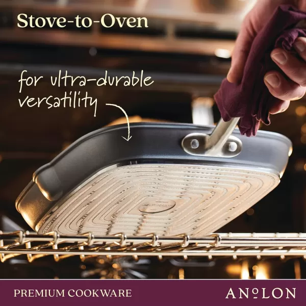 Anolon Accolade Forged Hard Anodized Nonstick Square Grill Pan/Griddle with Spouts, 11 Inch - Moonstone Gray)