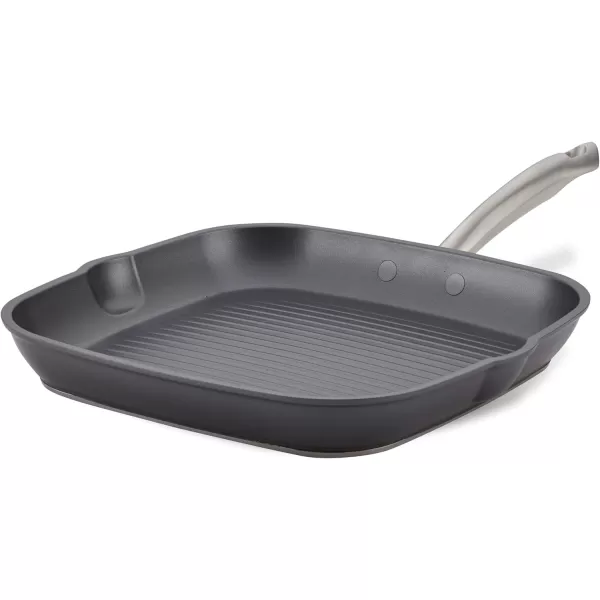 Anolon Accolade Forged Hard Anodized Nonstick Square Grill Pan/Griddle with Spouts, 11 Inch - Moonstone Gray)