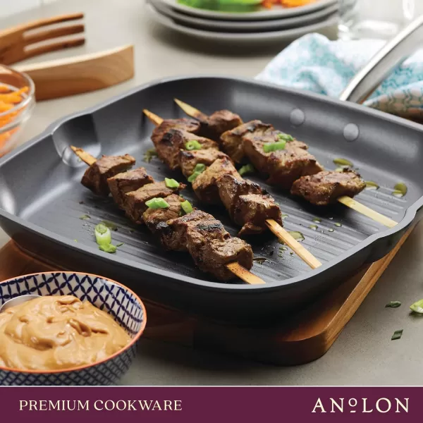 Anolon Accolade Forged Hard Anodized Nonstick Square Grill Pan/Griddle with Spouts, 11 Inch - Moonstone Gray)