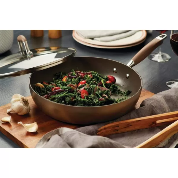 Anolon Advanced Hard-Anodized Nonstick 12-Inch Deep Frying Pan with Glass Lid / Nonstick Skillet, 12 Inch, Bronze