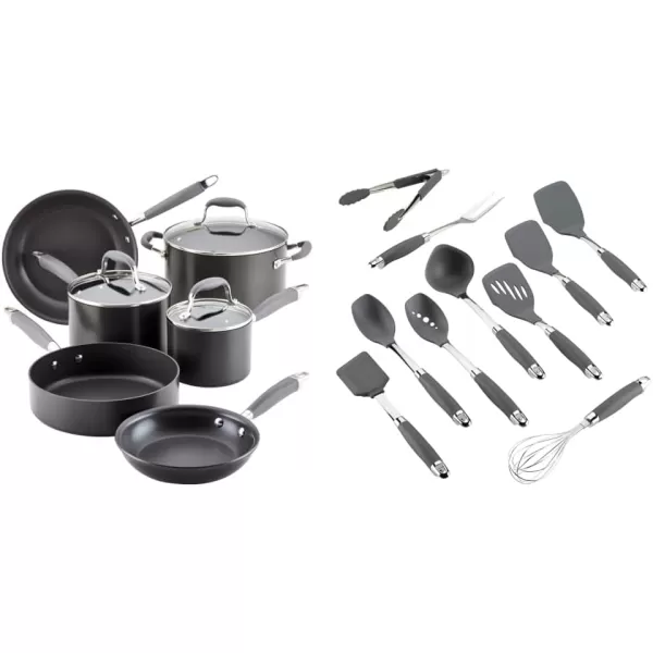 Anolon Advanced Hard Anodized Nonstick Cookware Pots and Pans Set, 11-Piece, Gray