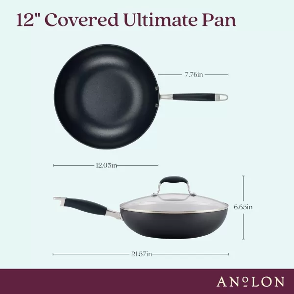 Anolon Advanced Hard Anodized Nonstick Frying Pan/ Fry Saute All Purpose Pan with Lid - 12 Inch, Gray