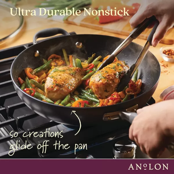 Anolon Advanced Hard Anodized Nonstick Frying Pan/ Fry Saute All Purpose Pan with Lid - 12 Inch, Gray