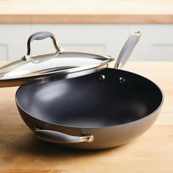 Anolon Advanced Hard Anodized Nonstick Frying Pan/ Fry Saute All Purpose Pan with Lid - 12 Inch, Gray