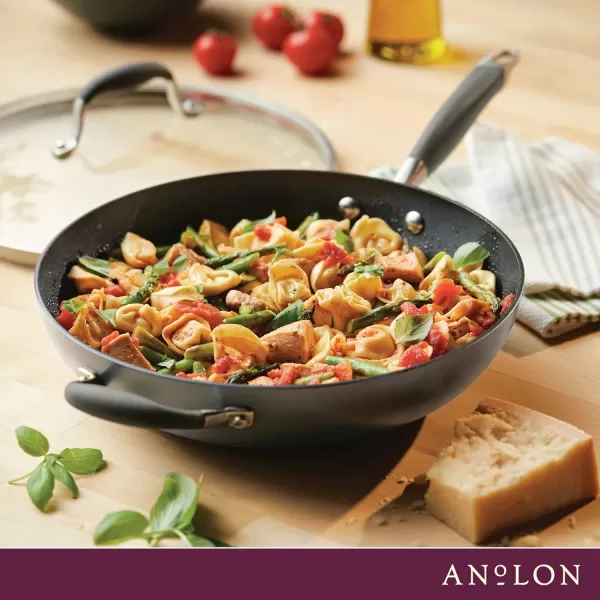 Anolon Advanced Hard Anodized Nonstick Frying Pan/ Fry Saute All Purpose Pan with Lid - 12 Inch, Gray