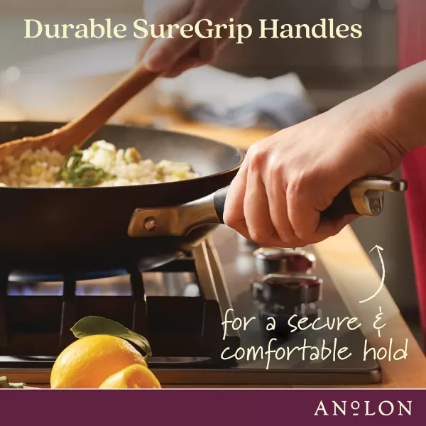 Anolon Advanced Hard Anodized Nonstick Frying Pan/ Fry Saute All Purpose Pan with Lid - 12 Inch, Gray