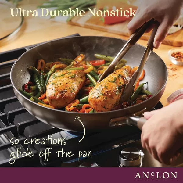 Anolon Advanced Hard Anodized Nonstick Frying Pan/ Fry Saute All Purpose Pan with Lid - 12 Inch, Gray