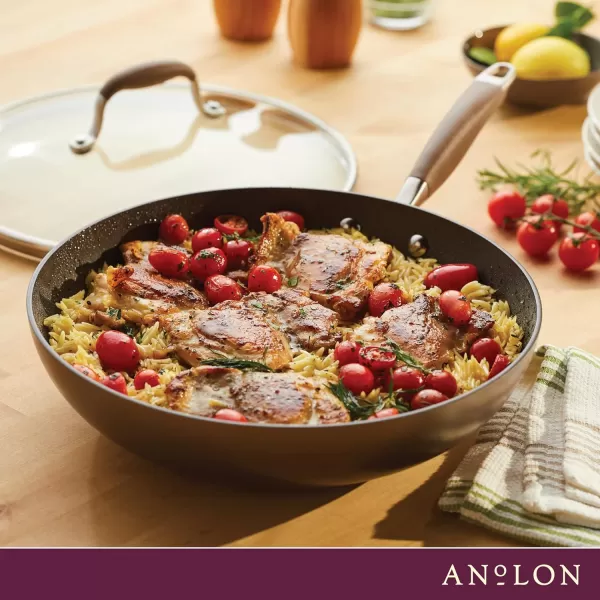 Anolon Advanced Hard Anodized Nonstick Frying Pan/ Fry Saute All Purpose Pan with Lid - 12 Inch, Gray
