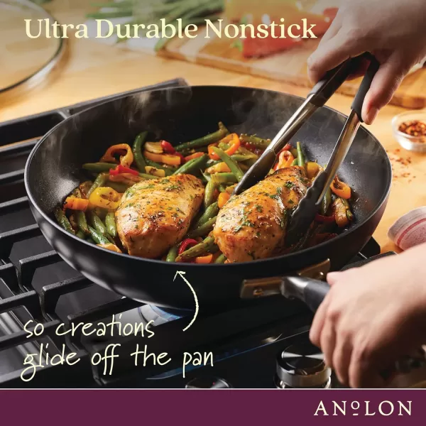 Anolon Advanced Hard Anodized Nonstick Frying Pan/ Fry Saute All Purpose Pan with Lid - 12 Inch, Gray