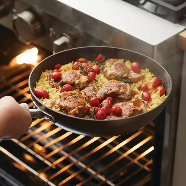 Anolon Advanced Hard Anodized Nonstick Frying Pan/ Fry Saute All Purpose Pan with Lid - 12 Inch, Gray