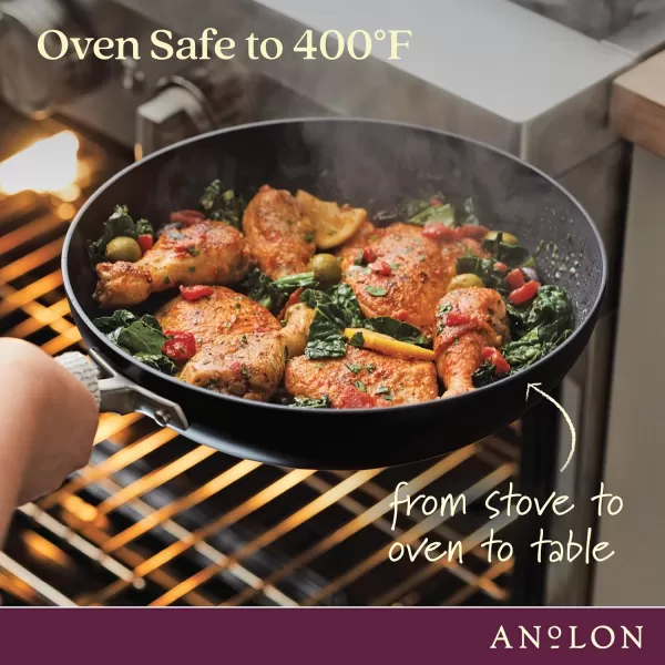 Anolon Advanced Hard Anodized Nonstick Frying Pan/ Fry Saute All Purpose Pan with Lid - 12 Inch, Gray