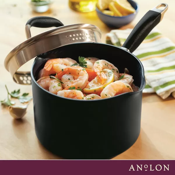 Anolon Advanced Home Hard Anodized Nonstick Sauce Pan/Saucepan with Straining and Lid, 2 Quart 