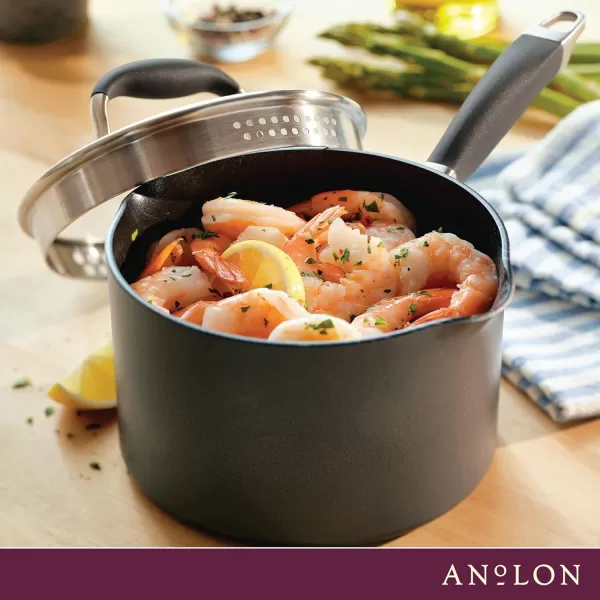 Anolon Advanced Home Hard Anodized Nonstick Sauce Pan/Saucepan with Straining and Lid, 2 Quart 