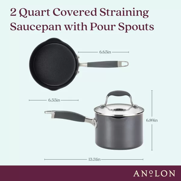 Anolon Advanced Home Hard Anodized Nonstick Sauce Pan/Saucepan with Straining and Lid, 2 Quart 