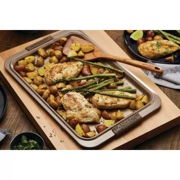 Anolon Advanced Nonstick Bakeware Cookie Pan Set/Baking Sheets with Silicone Grips, 11" x 17", Bronze