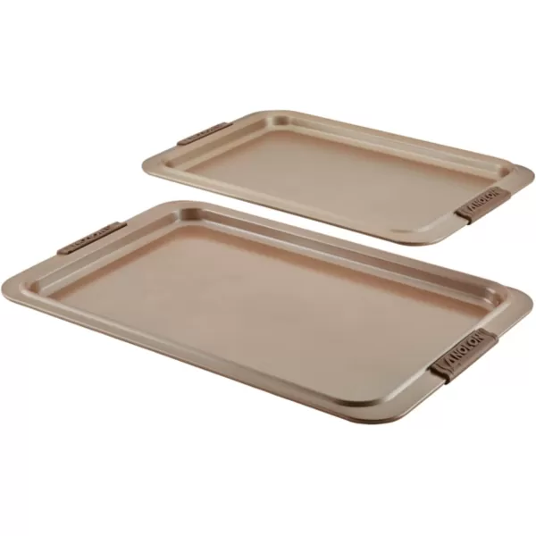 Anolon Advanced Nonstick Bakeware Cookie Pan Set/Baking Sheets with Silicone Grips, 11" x 17", Bronze