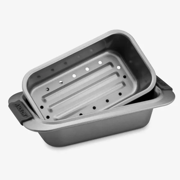 Anolon Advanced Nonstick Bakeware Meatloaf/Loaf Pan Set with Grips and Insert, 2 Piece, Gray