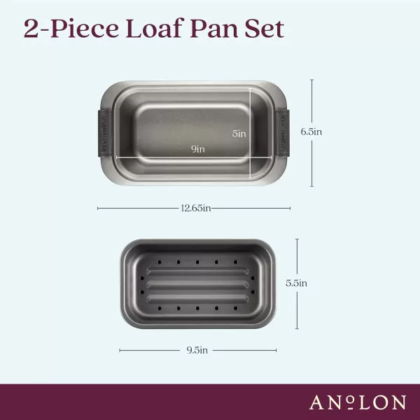 Anolon Advanced Nonstick Bakeware Meatloaf/Loaf Pan Set with Grips and Insert, 2 Piece, Gray
