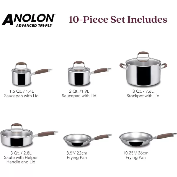 Anolon Advanced Triply Stainless Steel Cookware Pots and Pans Set, 10 Piece