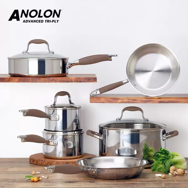 Anolon Advanced Triply Stainless Steel Cookware Pots and Pans Set, 10 Piece