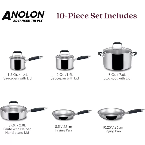 Anolon Advanced Triply Stainless Steel Cookware Pots and Pans Set, 10 Piece