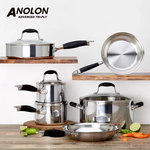 Anolon Advanced Triply Stainless Steel Cookware Pots and Pans Set, 10 Piece