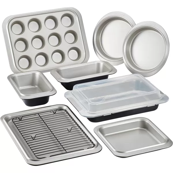 Anolon Allure Nonstick Bakeware Set includes Nonstick Baking Pan with Lid and Muffin/Cupcake Pan - 3 Piece, Onyx/Black/Pewter