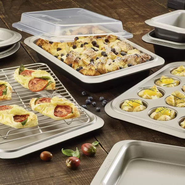 Anolon Allure Nonstick Bakeware Set includes Nonstick Baking Pan with Lid and Muffin/Cupcake Pan - 3 Piece, Onyx/Black/Pewter