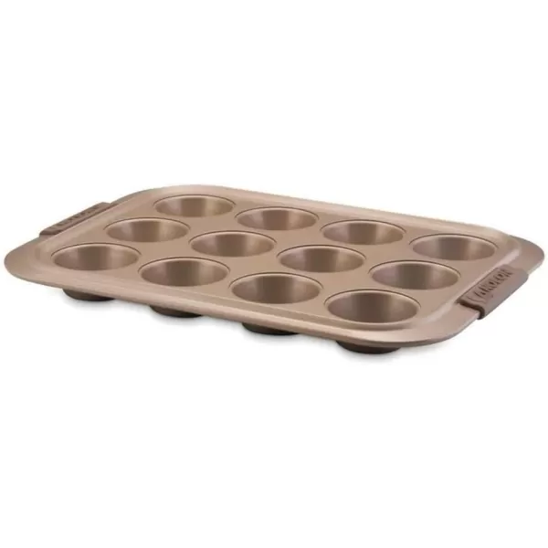 Anolon Bronze Nonstick 12-Cup Muffin Tin With Silicone Grips and Lid / Nonstick 12-Cup Cupcake Tin With Silicone Grips and Lid - 12 Cup, Brown