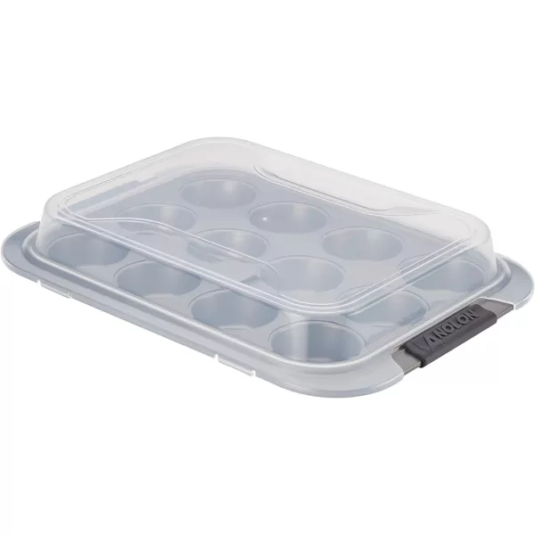 Anolon Bronze Nonstick 12-Cup Muffin Tin With Silicone Grips and Lid / Nonstick 12-Cup Cupcake Tin With Silicone Grips and Lid - 12 Cup, Brown
