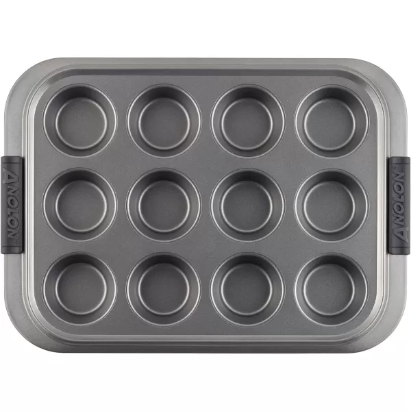 Anolon Bronze Nonstick 12-Cup Muffin Tin With Silicone Grips and Lid / Nonstick 12-Cup Cupcake Tin With Silicone Grips and Lid - 12 Cup, Brown