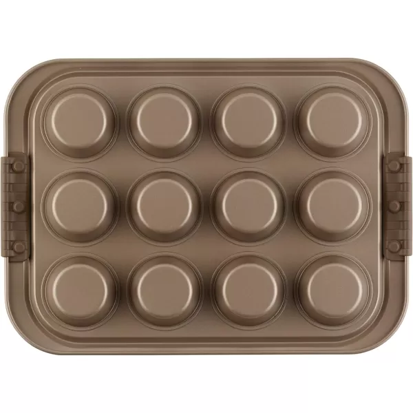 Anolon Bronze Nonstick 12-Cup Muffin Tin With Silicone Grips and Lid / Nonstick 12-Cup Cupcake Tin With Silicone Grips and Lid - 12 Cup, Brown