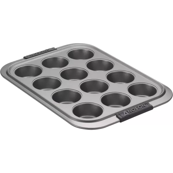 Anolon Bronze Nonstick 12-Cup Muffin Tin With Silicone Grips and Lid / Nonstick 12-Cup Cupcake Tin With Silicone Grips and Lid - 12 Cup, Brown