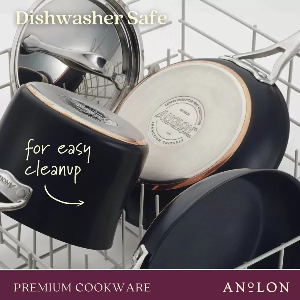 Anolon Nouvelle Copper Hard Anodized Nonstick Pots and Pans, Cookware Set , Onyx