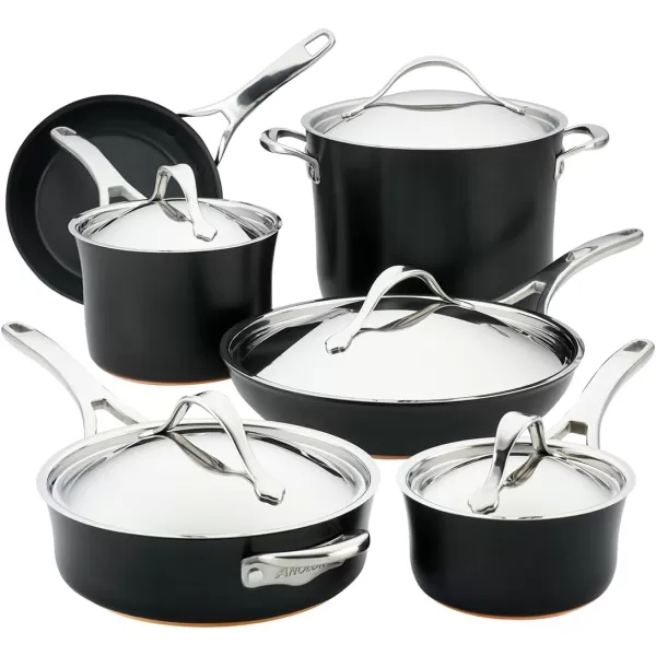 Anolon Nouvelle Copper Hard Anodized Nonstick Pots and Pans, Cookware Set , Onyx
