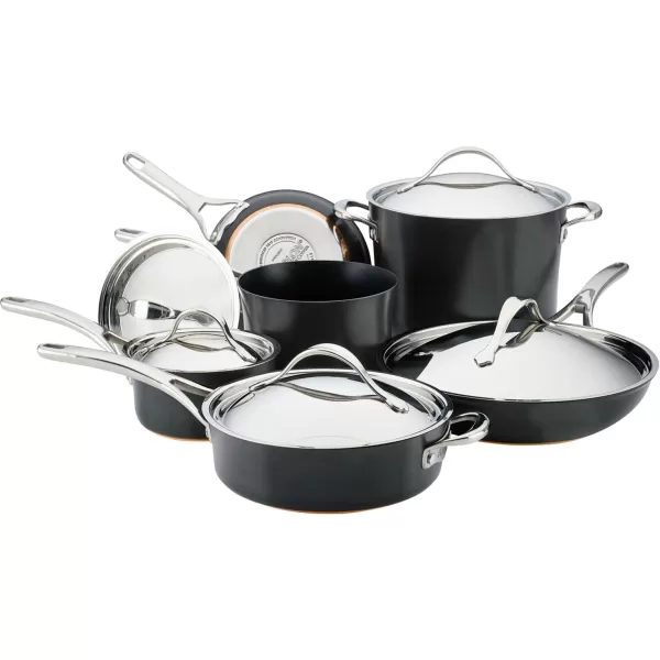 Anolon Nouvelle Copper Hard Anodized Nonstick Pots and Pans, Cookware Set , Onyx